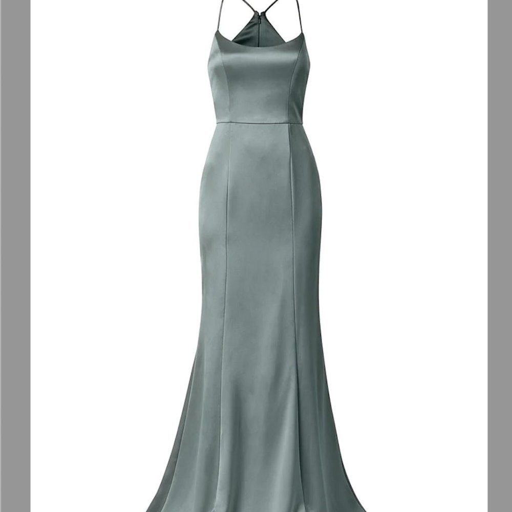 Amsale Everly Sleeveless Mermaid Satin Gown, color Jade